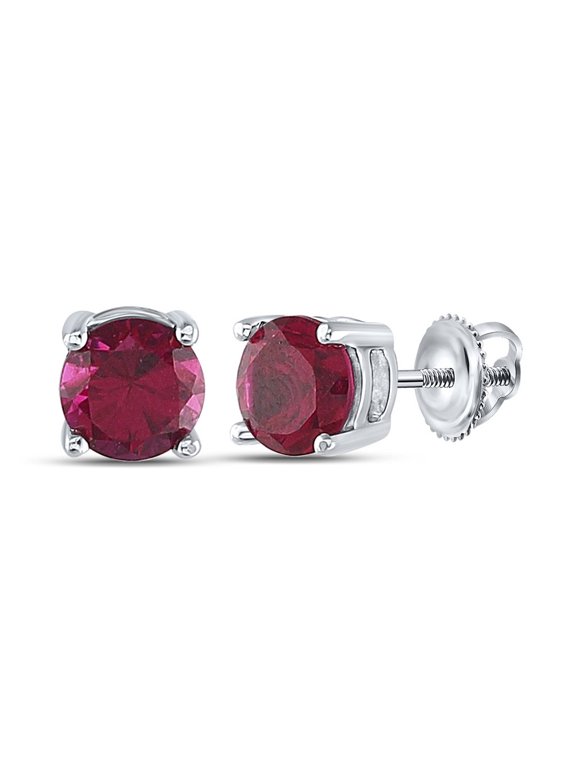 Sterling Silver Womens Round Synthetic Ruby Stud Earrings 2 Cttw