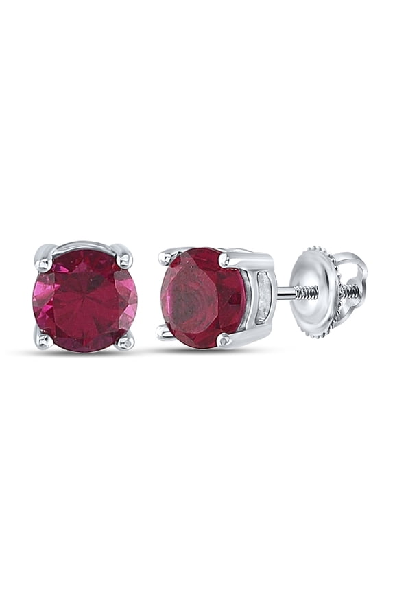 Sterling Silver Womens Round Synthetic Ruby Stud Earrings 2ctw, Length: 0.22 Inch Width: 0.22 Inch