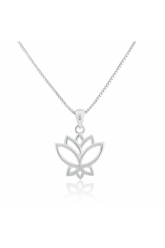 Sterling Silver Womens Small Yoga Lotus Flower Charm Pendant Necklace