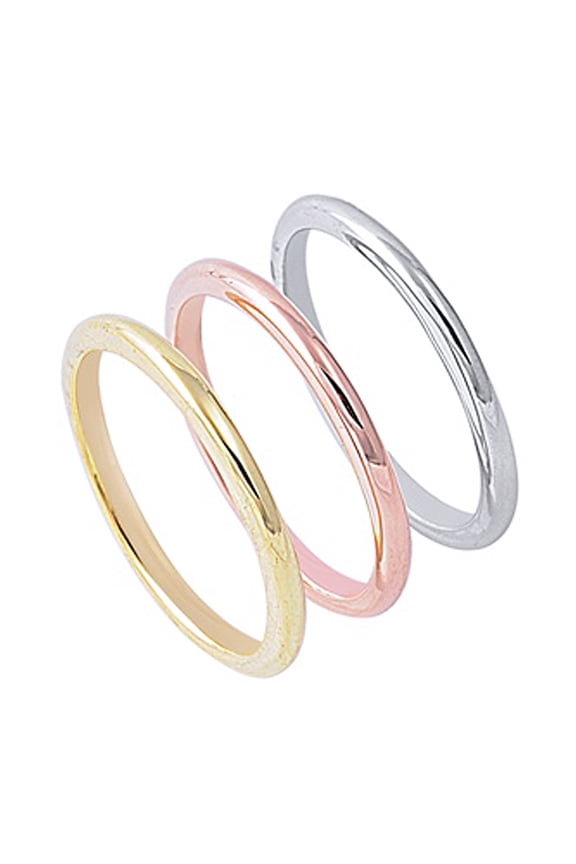 Sterling Silver Womens Wedding Ring Three Color Rolling Plain Bands ( Size 5 to 10)