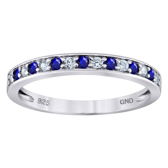 Sterling Silver Womens White Royal Blue Cubic Zirconia Semi Eternity Stackable Bridal Anniversary Engagement Wedding Band Ring Size 6