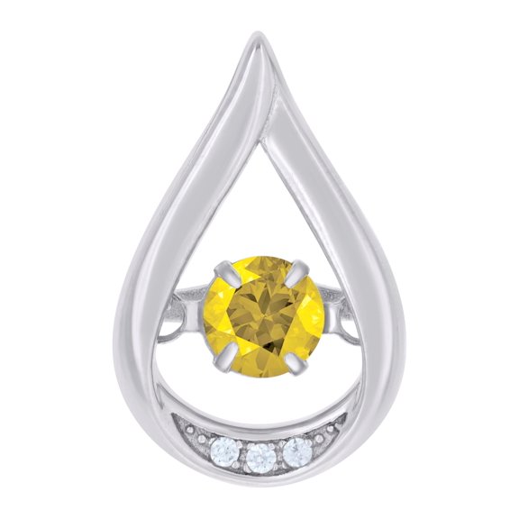 Sterling Silver Womens Yellow Cubic Zirconia Fashion Teardrop Slide Charm Pendant