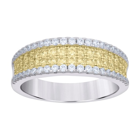 Sterling Silver Womens Yellow White Cubic-Zirconia Fashion Bridal Anniversary Wedding Engagement Band Ring Size 7