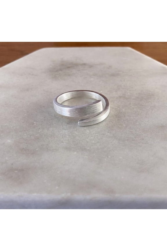 Sterling Silver Wrap Ring Adjustable Open Band With Brushed Matte Finish