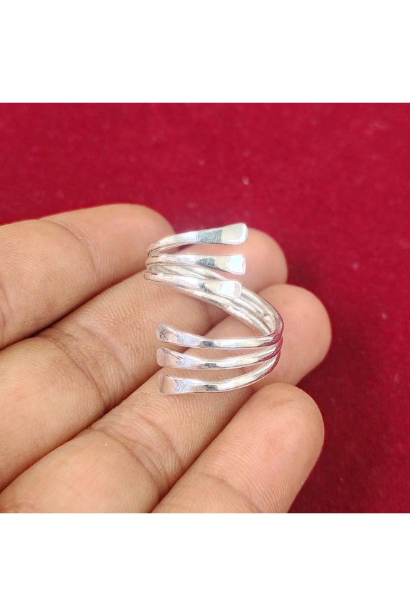 Sterling Silver Wrap Ring | Handmade 925 Silver Adjustable Band with Modern Minimalist Design