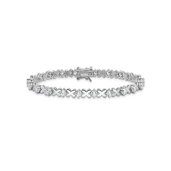Gem & Harmony Sterling Silver X-O Fancy Bracelet with Synthetic Cubic Zirconia (CZ)s for Women