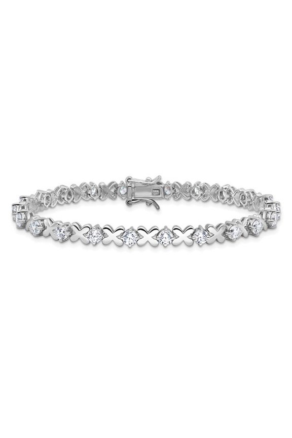 Gem & Harmony Sterling Silver X-O Fancy Bracelet with Synthetic Cubic Zirconia (CZ)s for Women