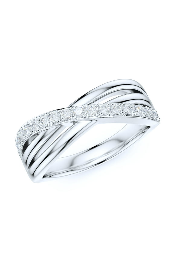 Sterling Silver X Shape One Row Simulated Round Brilliant Cut Diamonds Cross Two Split Shanks Wedding Ring (6)