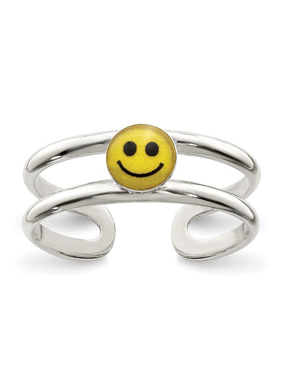 Sterling Silver Yellow & Black Enameled Smiley Toe Ring