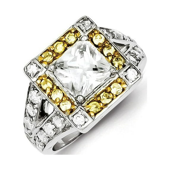 Sterling Silver Yellow & Clear CZ Ring.