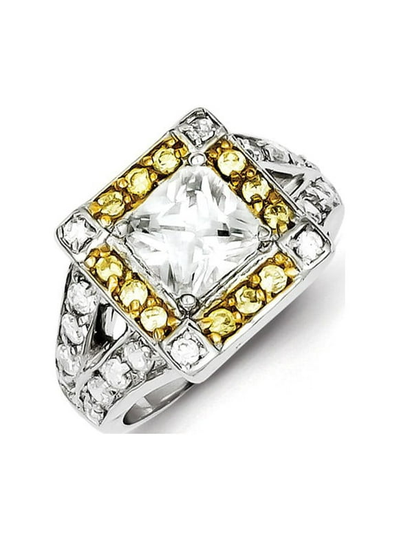 Sterling Silver Yellow & Clear CZ Ring.