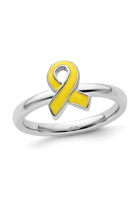 Gem & Harmony Sterling Silver Yellow Enameled Awareness Ribbon Ring for Women
