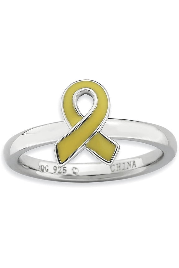 Sterling Silver Yellow Enameled Awareness Ribbon Ring