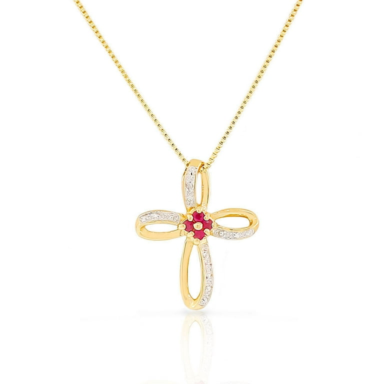 レッドベルベットスリム着用★Cross X Coin layered Necklace Sterling Silver Yellow Gold-Tone Genuine Red Ruby Diamond