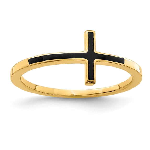 Sterling Silver Yellow Gold-plated Antiqued Sideways Cross Ring - Size 8