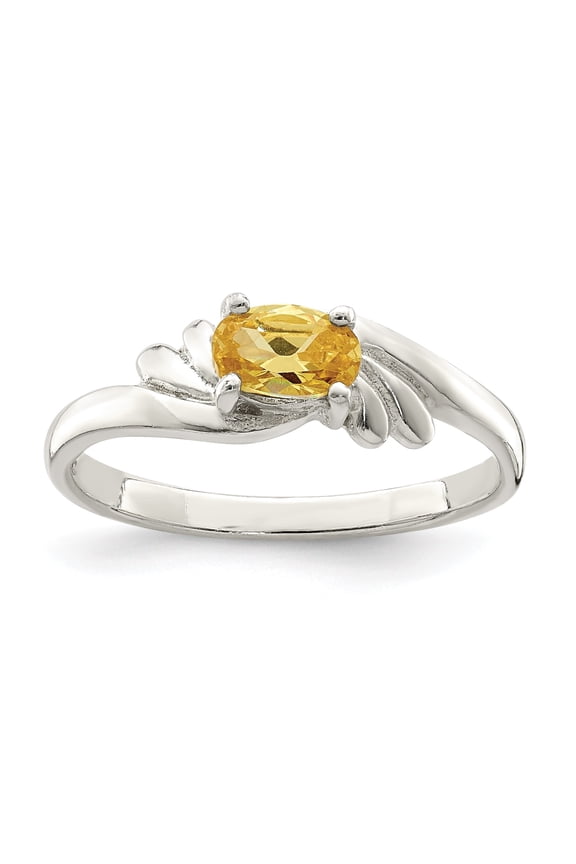 925 Sterling Silver Polished Solid Back Yellow Oval Cubic Zirconia Ring Size 8 Ring for Women