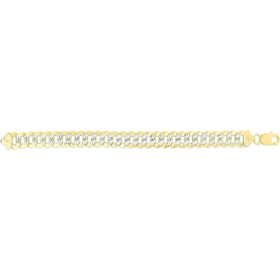Sterling Silver Yellow Plated 5.3mm Polished Comfort Pave Curb Chain with Lobster Clasp