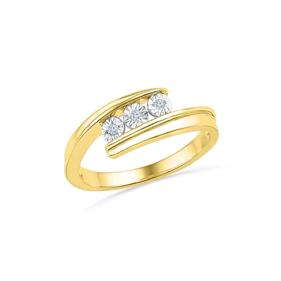 Sterling Silver Yellow Plated Round White Diamond Fashion Ring (0.03 CTTW)