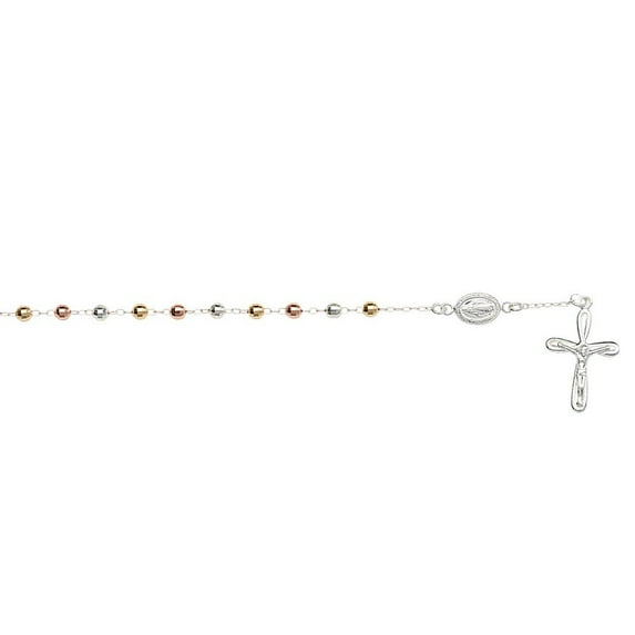 Sterling Silver Yellow Rose and 4mm Faceted Rosary Bracelet With Spring Lock - 4.5 Grams - 7.25 Inch