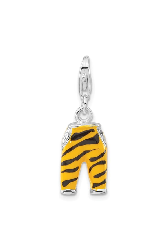 Sterling Silver Yellow Tiger Stripe Pants Charm for Women, Enamel Sport Design for Bracelets, Cheerleading Style Symbolizing Team Spirit and Bold Athletic Fashion