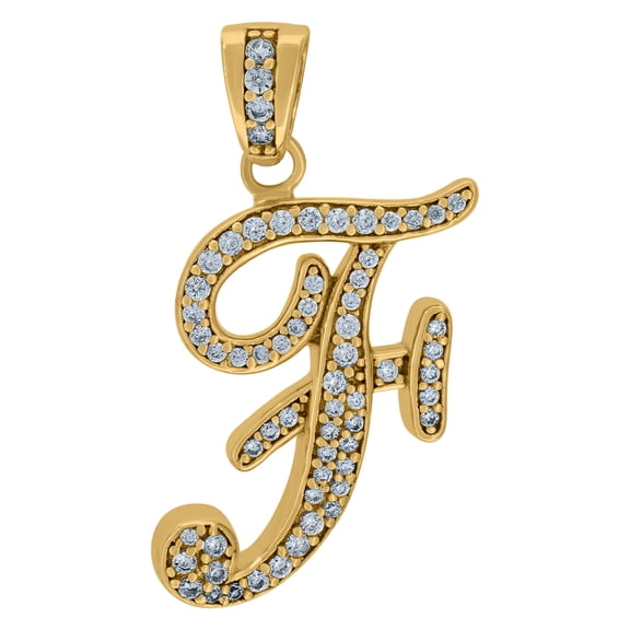 Sterling Silver Yellow-Tone Unisex Cubic-Zirconia Initial Alphabet F Charm Pendant