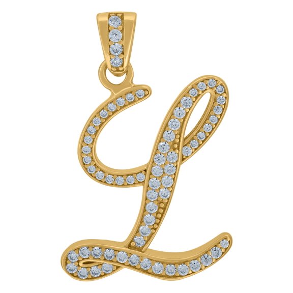Sterling Silver Yellow-Tone Unisex Cubic-Zirconia Initial Alphabet L Charm Pendant