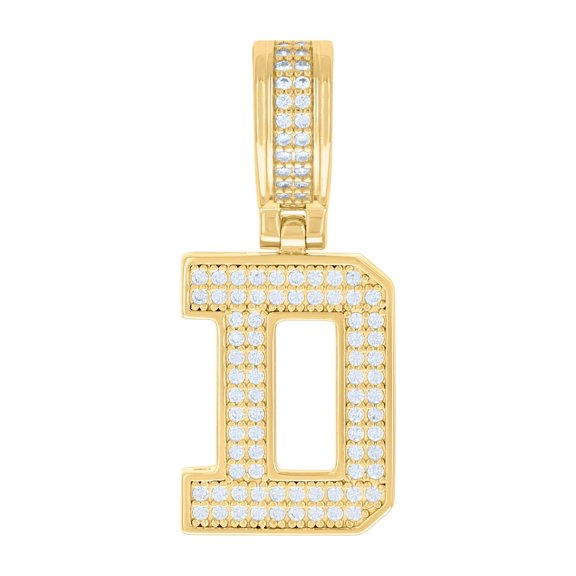 Sterling Silver Yellow-Tone Unisex Cubic-Zirconia Initial Letter D Charm Pendant