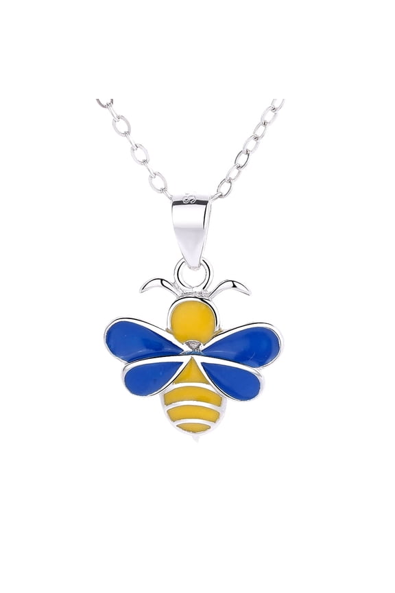 Sterling Silver Yellow and Blue Bumble Bee Pendant