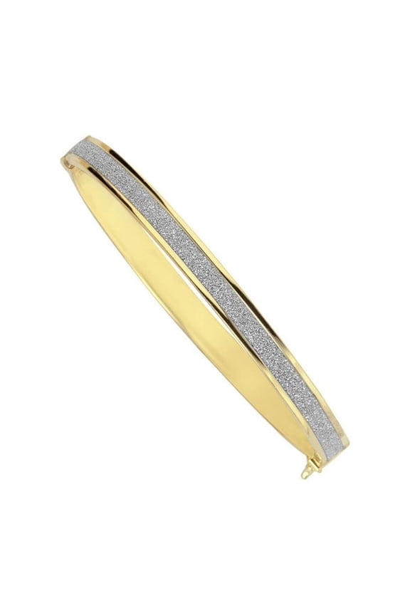 Sterling Silver Yellow and Rhodium Plated Sparkle Fancy 6mm Bangle Bracelet - 8.1 Grams - 7.50 Inch
