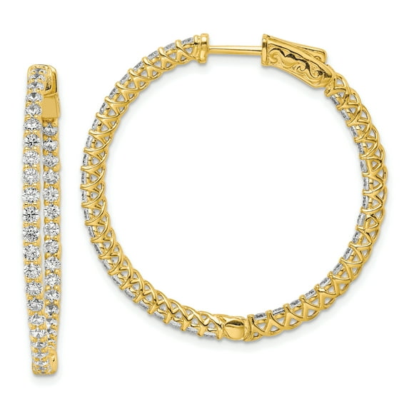 Sterling Silver Yellow-plated Cubic Zirconia In and Out Hinged Hoop Earrings