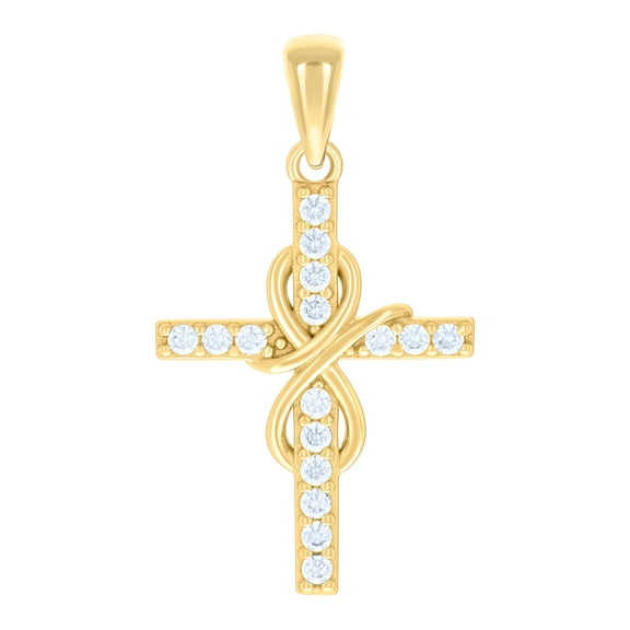 Sterling Silver Yellow-tone Unisex Round Cubic-Zirconia Infinity Cross Religious Charm Pendant