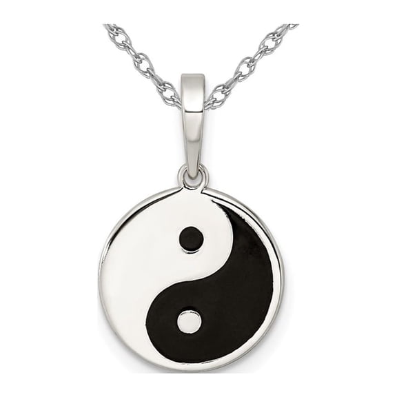 Gem & Harmony Sterling Silver Yin Yang Charm Pendant Necklace with Chain for Women