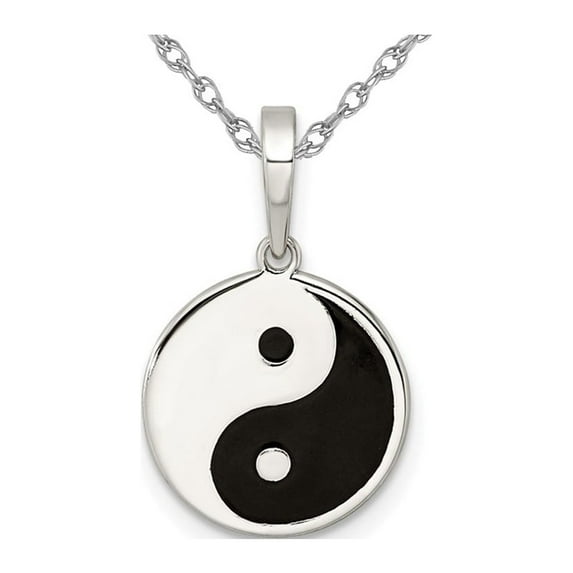 Gem & Harmony Sterling Silver Yin Yang Charm Pendant Necklace with Chain for Women