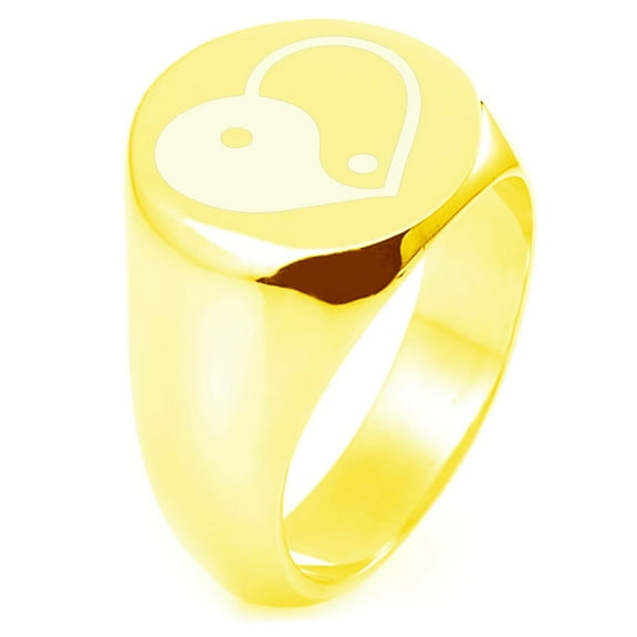 Sterling Silver Yin Yang Heart Engraved Round Flat Top Polished Ring
