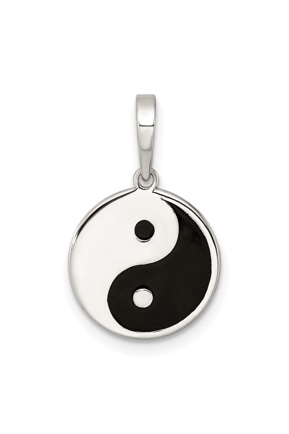 Sterling Silver Yin Yang Pendant with Black and White Enamel, Unisex Taoist Symbol for Balance, Zen-Inspired Eastern Philosophy Necklace Charm