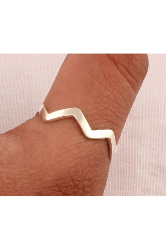 Sterling Silver Zig Zag Ring Handmade Adjustable Wave Band, Minimalist Silver Squiggle Curve Band for Women