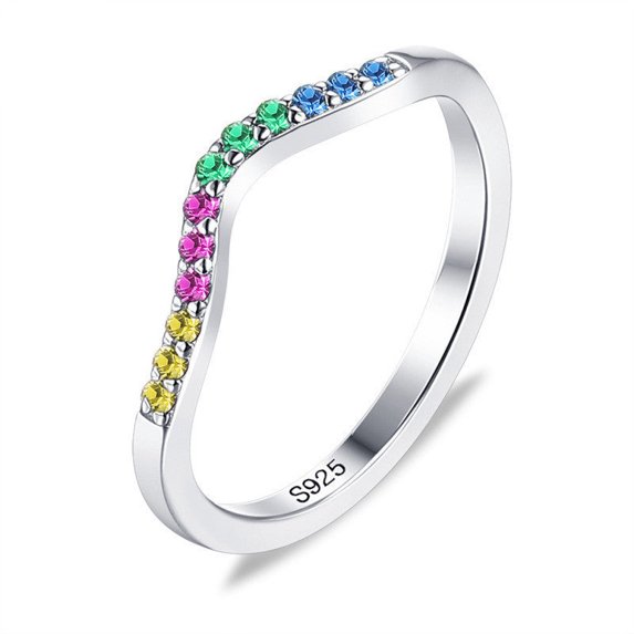 Sterling Silver Zircon Ring Geometric Design for Women S925 Fine ...