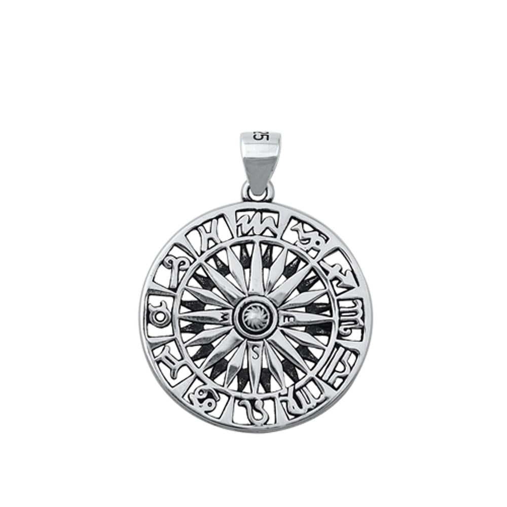 Sterling Silver Zodiac Signs Medallion Pendant Astrology Symbols Charm ...