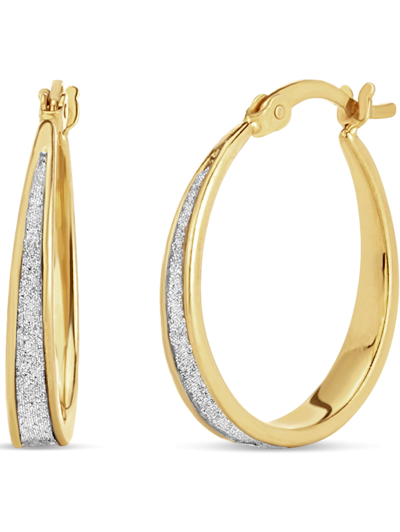 Sterling Silver and 18kt Gold Over Silver Glitter Hoop Earrings