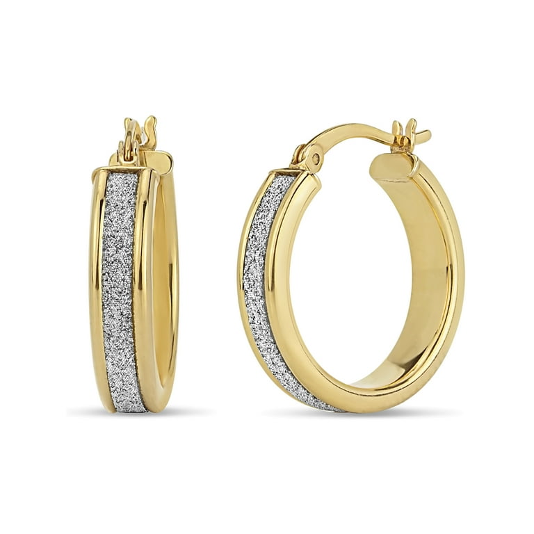Sterling Silver and 18kt Gold Over Silver Glitter Hoop Earrings