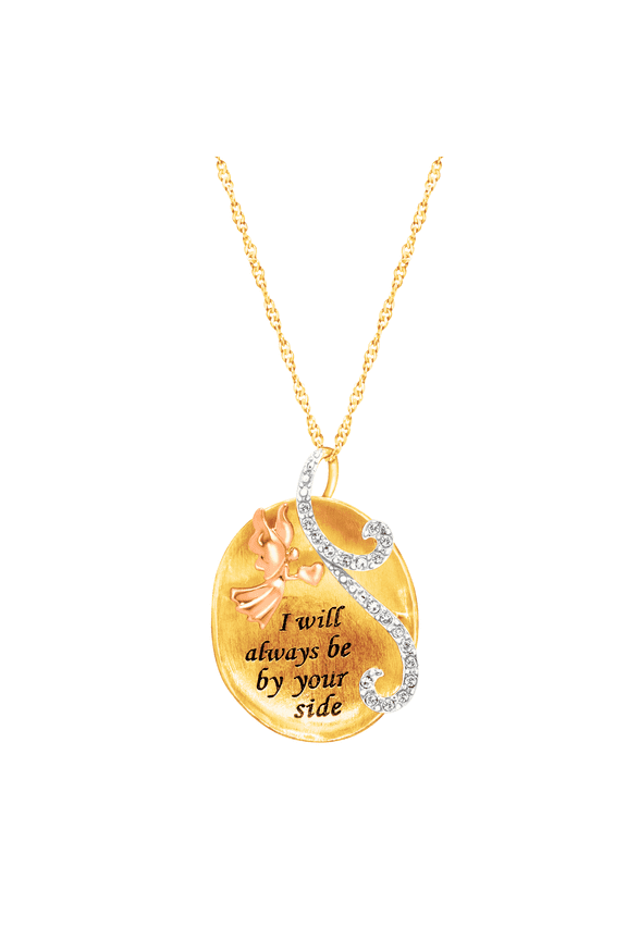 Angel Pendant Necklace with Swarovski Crystals in 18kt Three-Tone Gold-Plated Sterling Silver