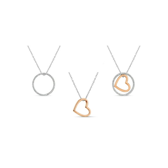 Sterling Silver and 18kt Rose Gold Over Sterling Silver White Cubic Zirconia Interchangeable Heart Necklace, 18"