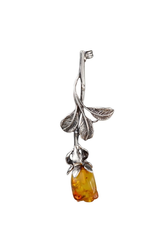 "Rose" Baltic Amber Brooch in Sterling Silver