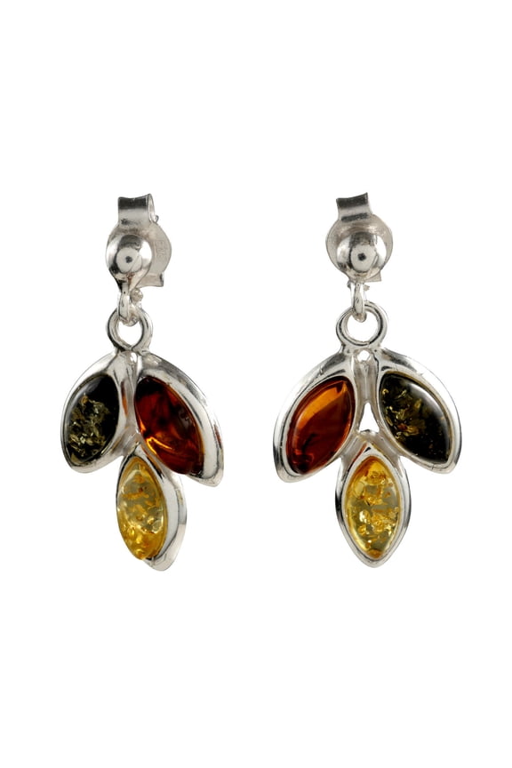 "Autumn" Multicolor Baltic Amber Earrings in Sterling Silver