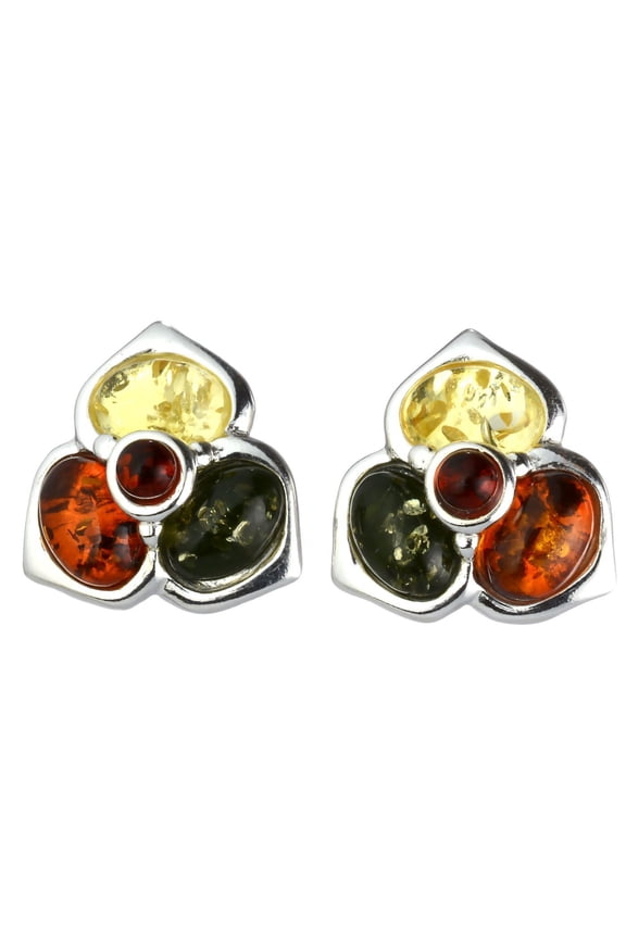 "Jasmine" Multicolor Baltic Amber Earrings in Sterling Silver