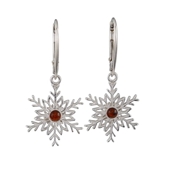 Sterling Silver and Baltic Amber French Leverback Amber Snowflake Earrings