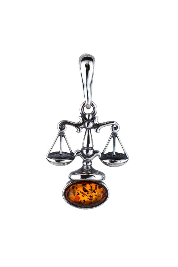 Baltic Amber Zodiac Libra Pendant in Sterling Silver