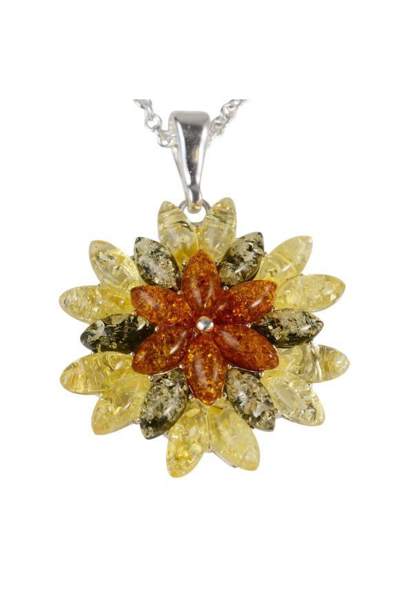 Sterling Silver and Baltic Multicolored Amber Pendant "Autumn"