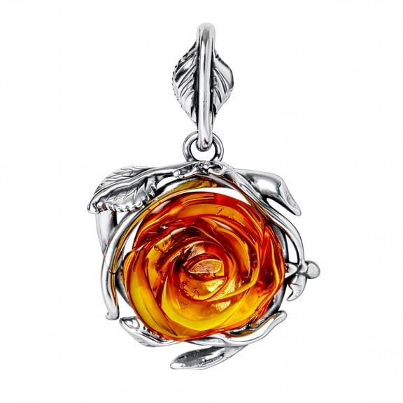 Sterling Silver and Baltic Amber Pendant "Rose"