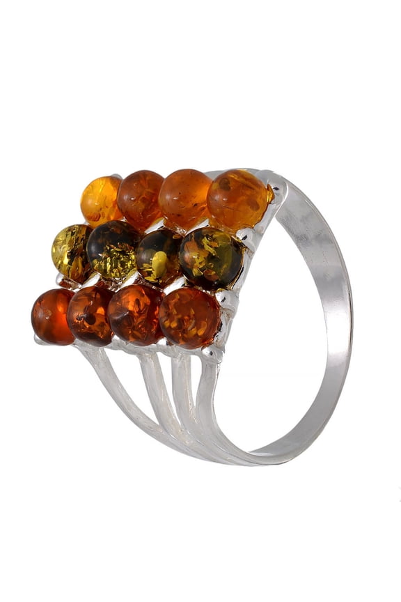 Sterling Silver and Baltic Multicolored Amber Ring "Klaudia"